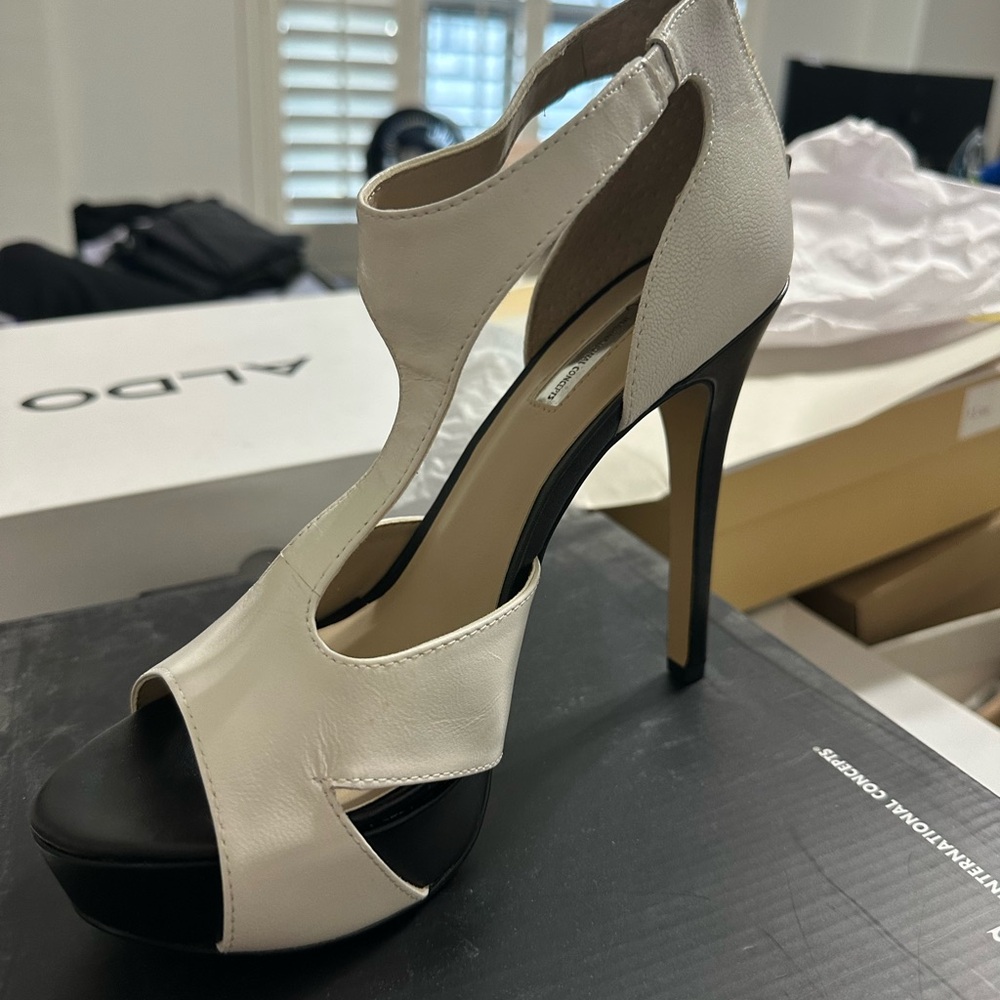 INC International Concepts White and Black Heels